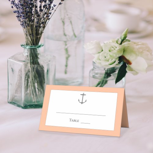 Simple Nautical Anchor Wedding  Peach Fuzz Place Card