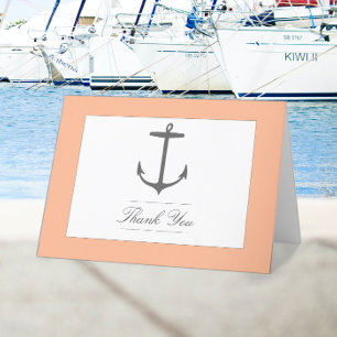Simple Nautical Anchor Wedding Peach Thank You Card