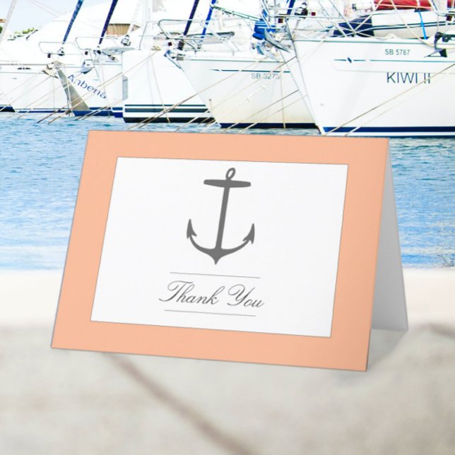 Simple Nautical Anchor Wedding | Peach Thank You Card (Peach Fuzz Simple Nautical Anchor Wedding Thank You Card)