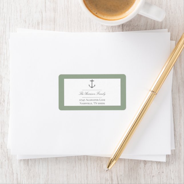 Simple Nautical Anchor Wedding Sage Green Address Label (Insitu)