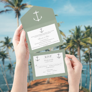 Simple Nautical Anchor Wedding Sage Green All In One Invitation