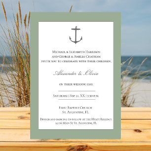 Simple Nautical Anchor Wedding   Sage Green Invitation