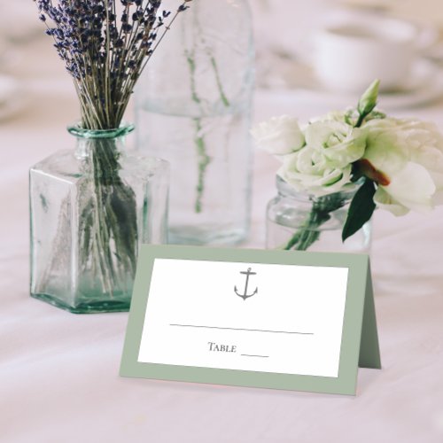 Simple Nautical Anchor Wedding  Sage Green Place Card