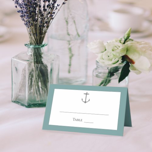 Simple Nautical Anchor Wedding  Teal Place Card