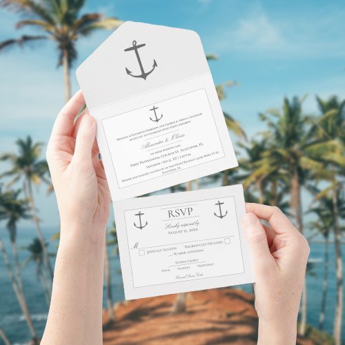 Simple Nautical Anchor Wedding  White All In One Invitation