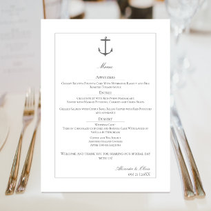 Simple Nautical Anchor Wedding White Menu