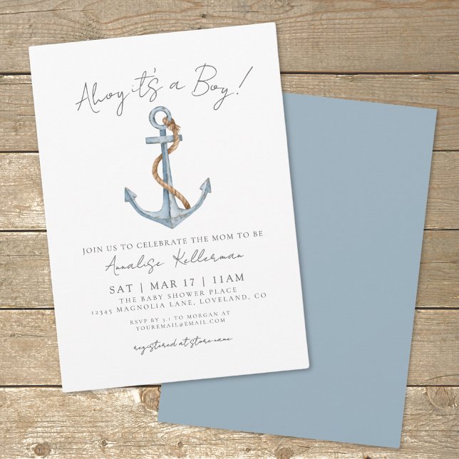 Simple Nautical Baby Shower Invitation (Watercolor Minimal Blue Nautical Baby Shower Invitation)