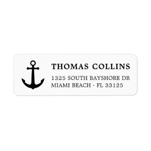 Simple Nautical Black White Anchor Return Address Label