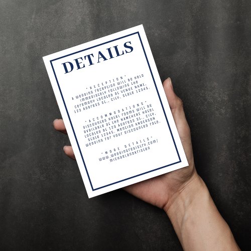 Simple Nautical Blue  White Border Wedding  Enclosure Card