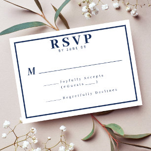 Simple Nautical Blue & White Border Wedding RSVP Card