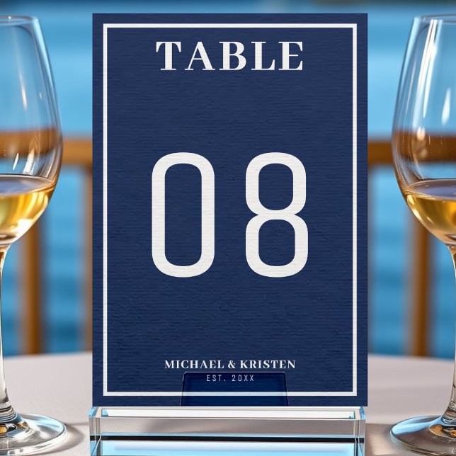 Simple Nautical Blue White Border Wedding  Table Number (Creator Uploaded)