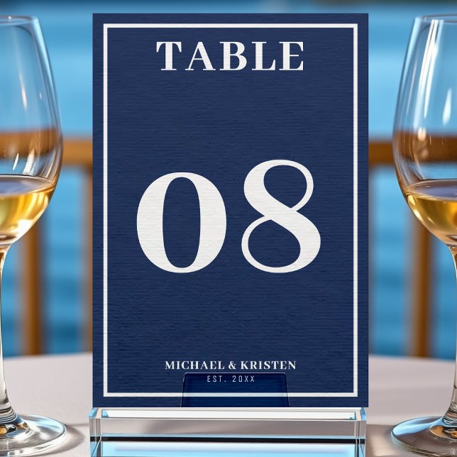 Simple Nautical Blue White Border Wedding  Table Number (Creator Uploaded)