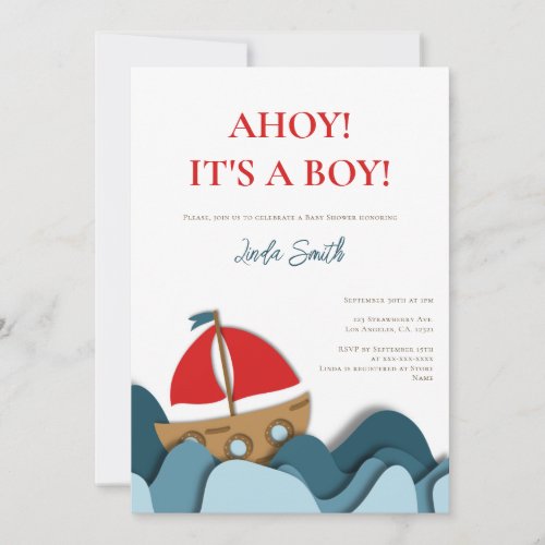 Simple Nautical Boat Boy Baby Shower Invitation