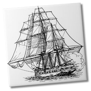 Simple Nautical Boat Pirate Ship Ceramic Tile