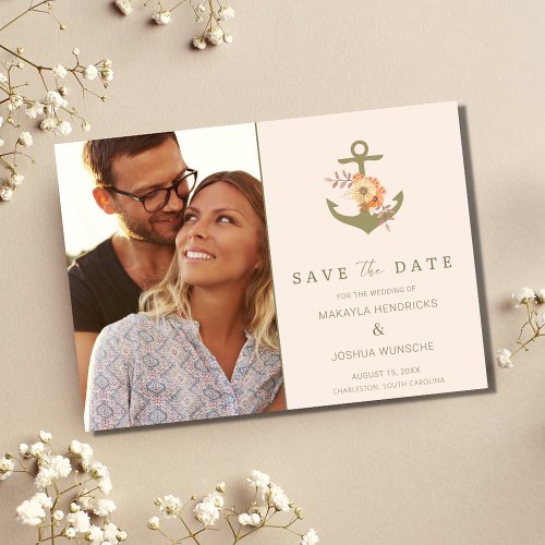Simple Nautical Boho Floral Wedding Save the Date Announcement Postcard