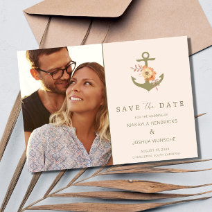 Simple Nautical Boho Floral Wedding Save the Date Invitation