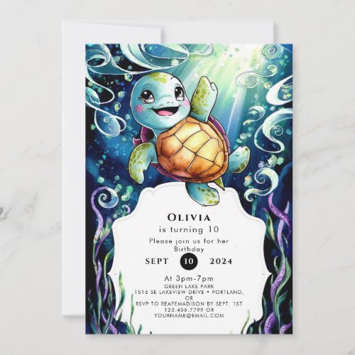 Simple Nautical Boho Turtle Birthday Invitation