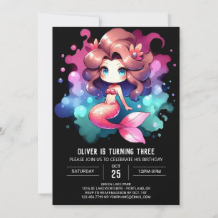 Simple Nautical Mermaid Birthday Invitation