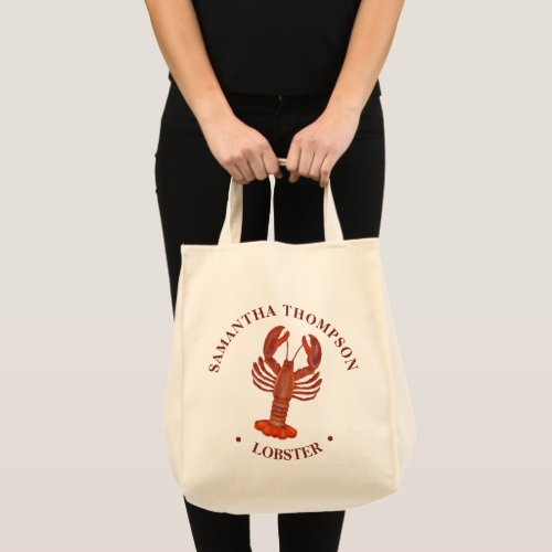 Simple Nautical Minimalist Watercolor Red Lobster Tote Bag