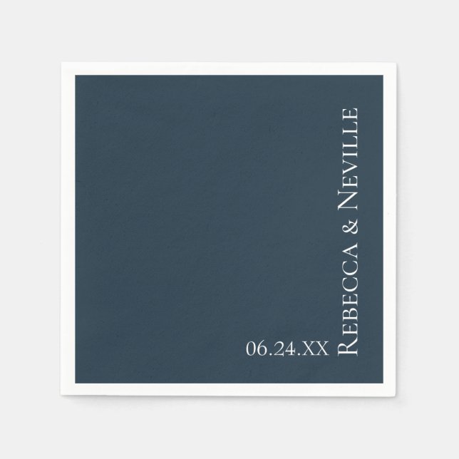 Simple Nautical Modern Navy Blue Text Wedding Napkins (Front)