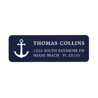 Simple Nautical Navy Blue Anchor Return Address Label