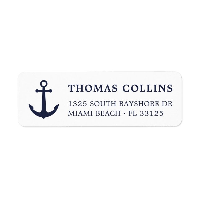Simple Nautical Navy Blue Anchor Return Address Label (Front)