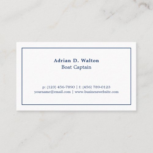 Simple Nautical Navy Blue and White Business Card