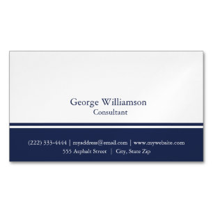 Simple Nautical Navy Blue and White Business Card Magnet