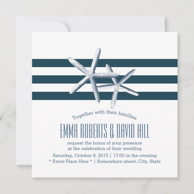Simple Nautical Starfish Wedding Invitations (Front)
