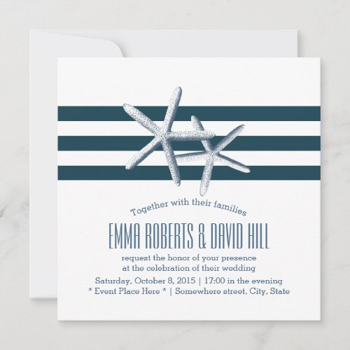 Simple Nautical Starfish Wedding Invitations 5.25" Square Invitation Card