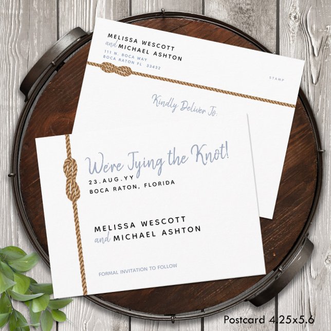 Simple Nautical ⛵  Tying the Knot Save The Date Announcement Postcard (Simple Nautical ⛵ Tying the Knot Save The Date Announcement Postcard
)