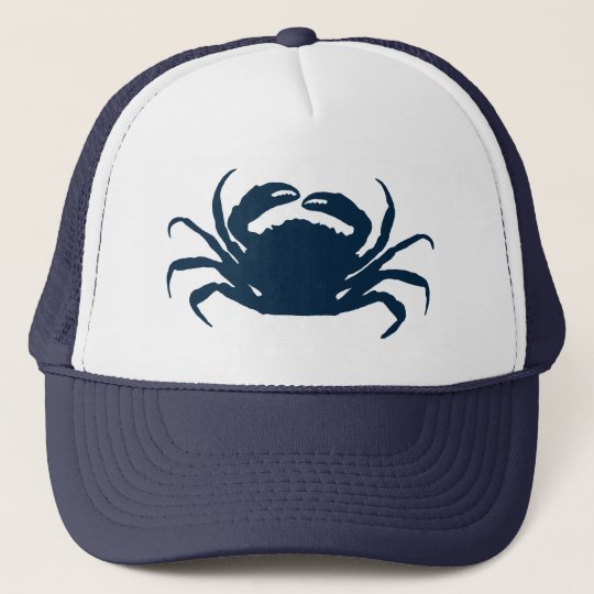 Simple Navi Blue Sea Crab Illustration Trucker Hat 