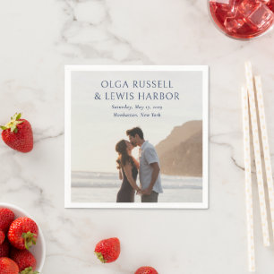 Simple Navy and Cream Modern Wedding Napkins