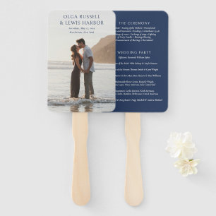 Simple Navy and Cream Modern Wedding Program Hand Fan