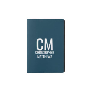 Simple Navy And White Masculine Monogram Passport Holder