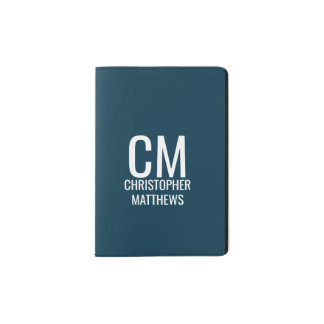 Simple Navy And White Masculine Monogram Passport Holder