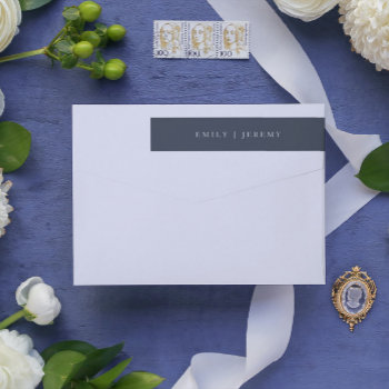 Simple Navy And White Modern Calligraphy Wedding Wrap Around Label by PhrosneRasDesign at Zazzle