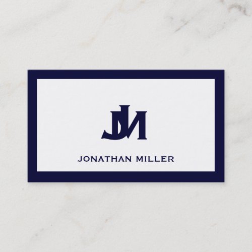 Simple Navy and White Typographic Monogram Business Card