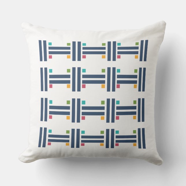 Simple Navy Basket Weave Pattern Throw Pillow (Front)