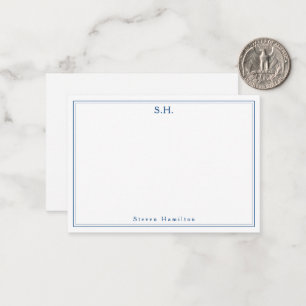 Simple Navy Blue 2 Monogram Name Minimal Border Note Card