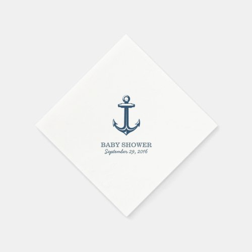 Simple Navy Blue Anchor Nautical Baby Shower Paper Napkins