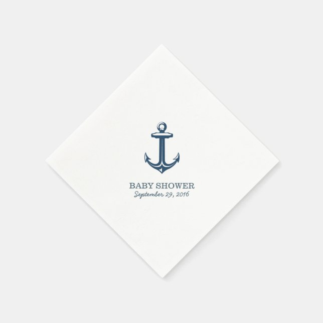 Simple Navy Blue Anchor Nautical Baby Shower Paper Napkins (Corner)