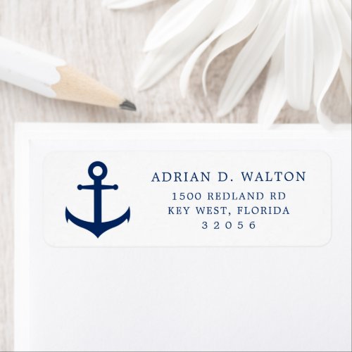 Simple Navy Blue Anchor Nautical Return Address Label