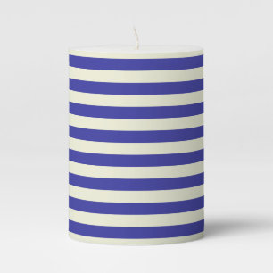 Simple Navy Blue and Beige Stripes Pattern Pillar Candle