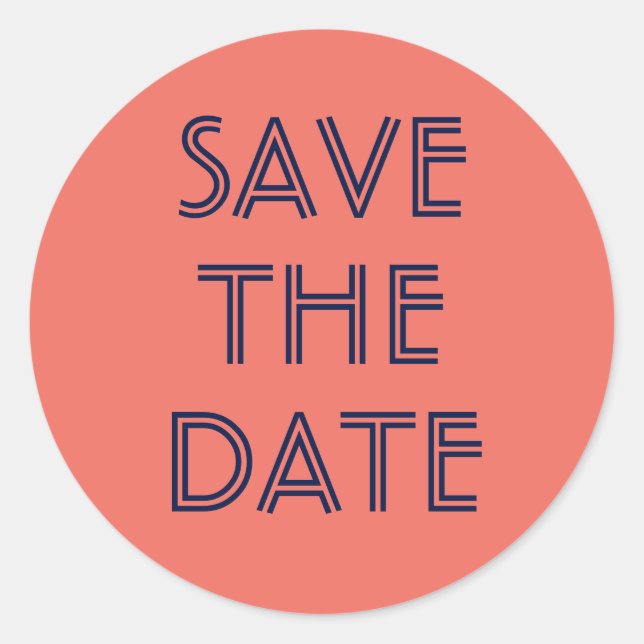 Simple Navy Blue and Coral Save The Date Sticker (Front)