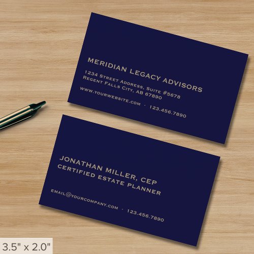 Simple Navy Blue and Gold Business Card
