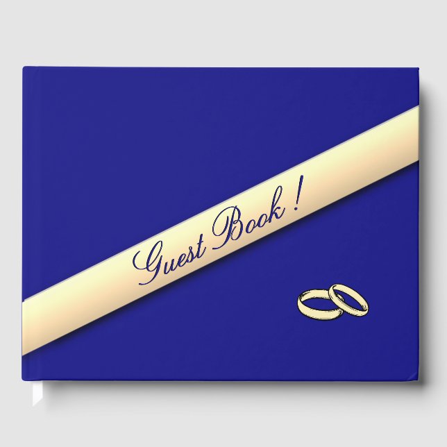 Simple Navy Blue and Gold Wedding Guest Book (Front)