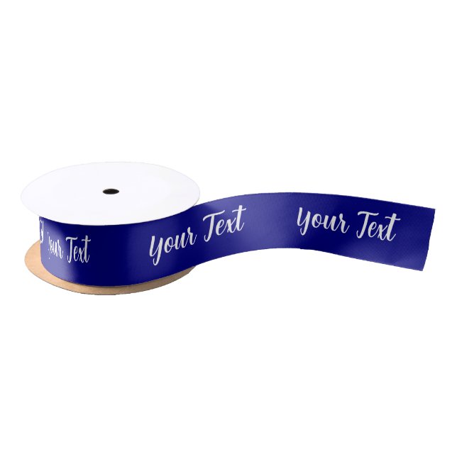 Simple Navy Blue and White Cursive Scribble Script Satin Ribbon (Spool)