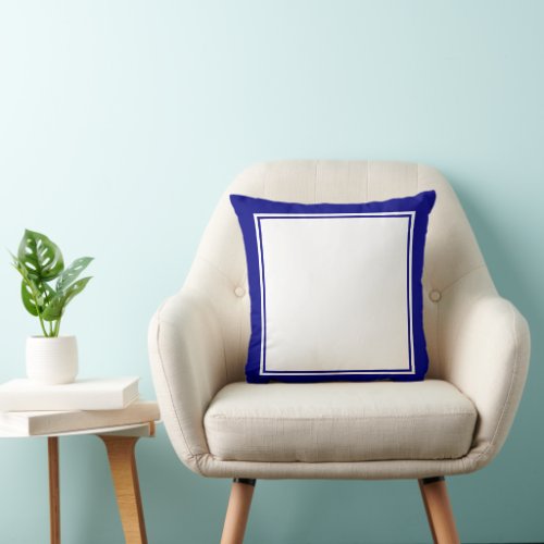 Simple Navy Blue and White Frame Throw Pillow