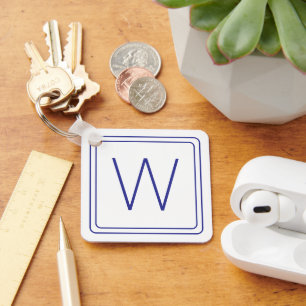 Simple Navy Blue and White Monogram Keychain